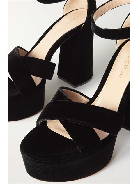 Black Velvet Platform Sandals .